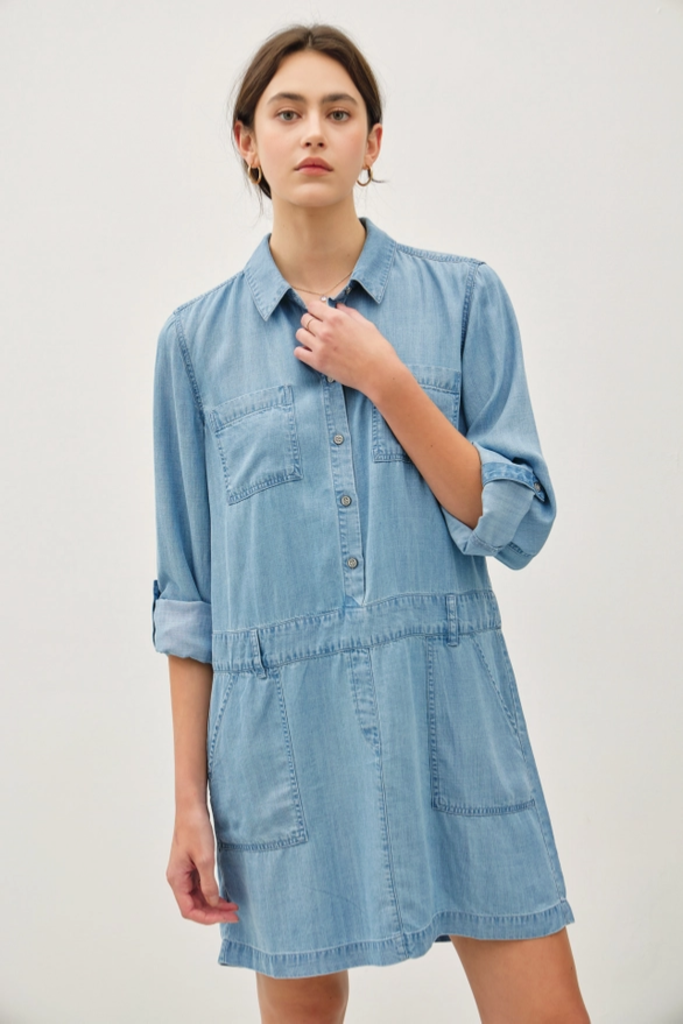 Be Cool Camp Sleeve Tencel Denim Dress