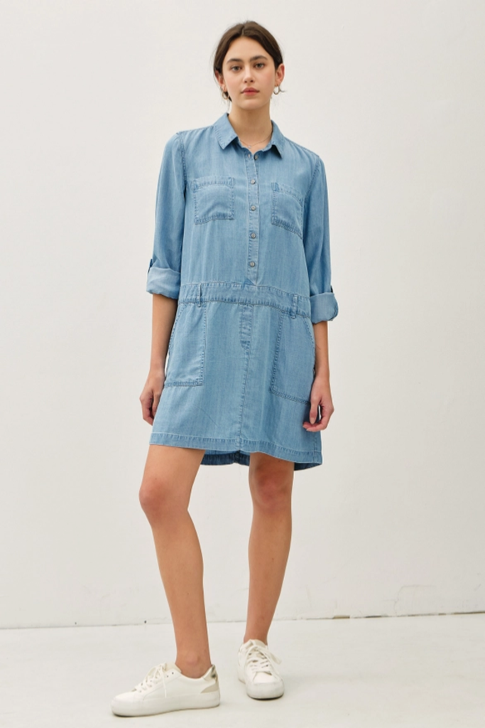 Be Cool Camp Sleeve Tencel Denim Dress
