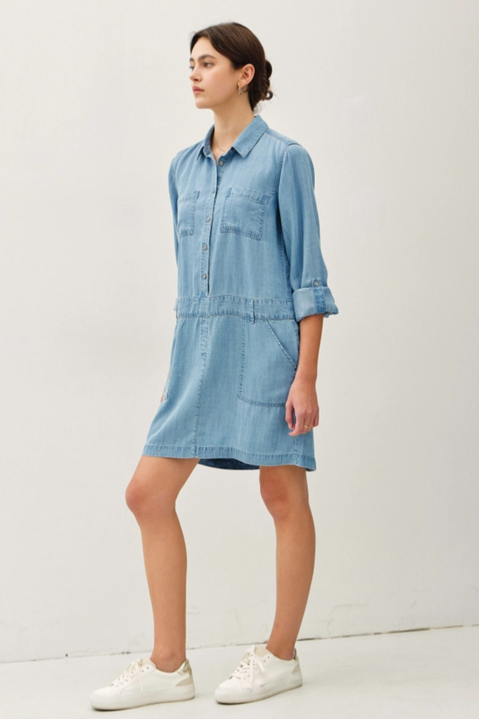 Be Cool Camp Sleeve Tencel Denim Dress
