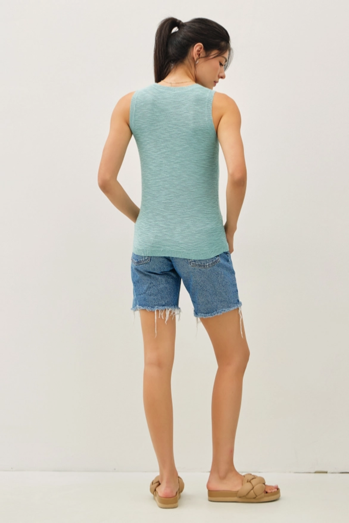 Be Cool Round Neck Sleeveless Slub Knit Top