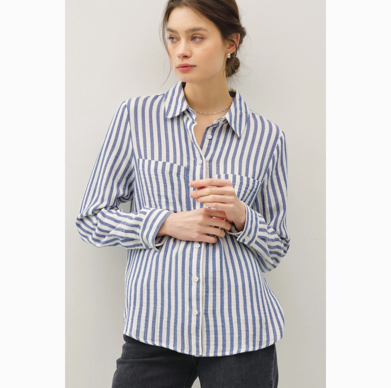 Horizontal stripe cotton gauze top