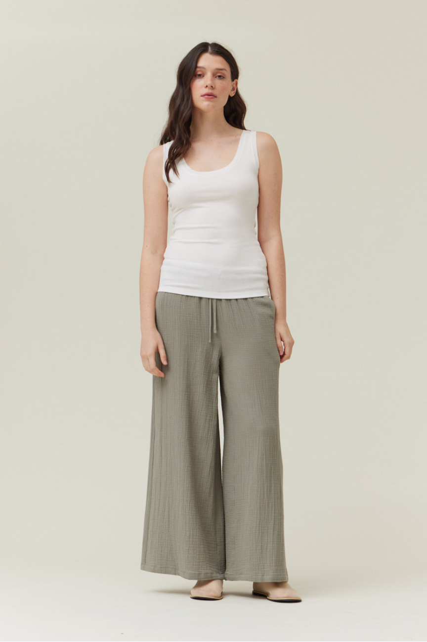 ミュゲ muguet side tuck long pants beige side tuck long pants