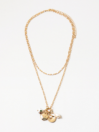 Blue Suede Jewels Shell, Heart, Bead, and Pearl Charm Necklace