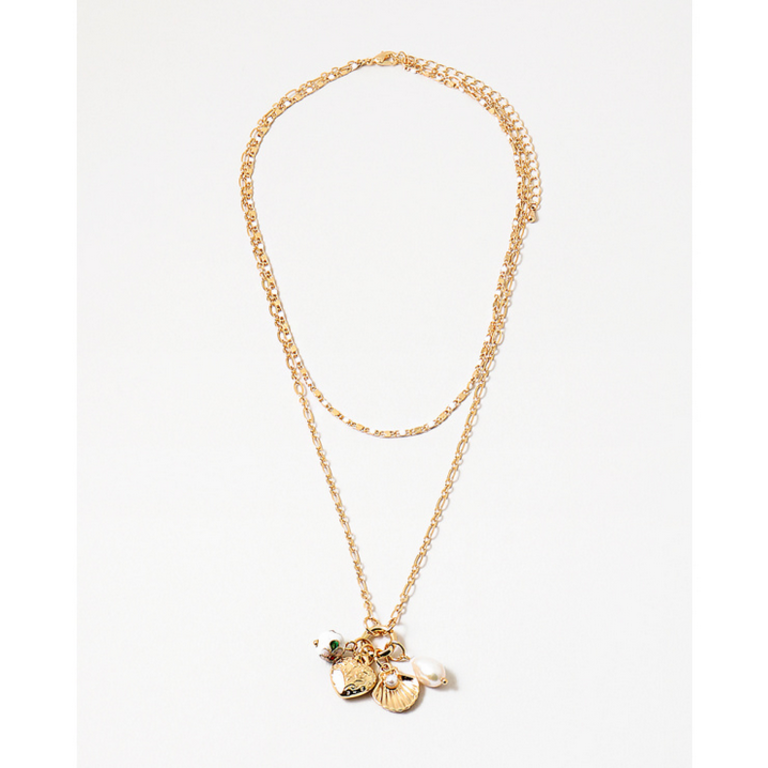 Blue Suede Jewels Shell, Heart, Bead, and Pearl Charm Necklace