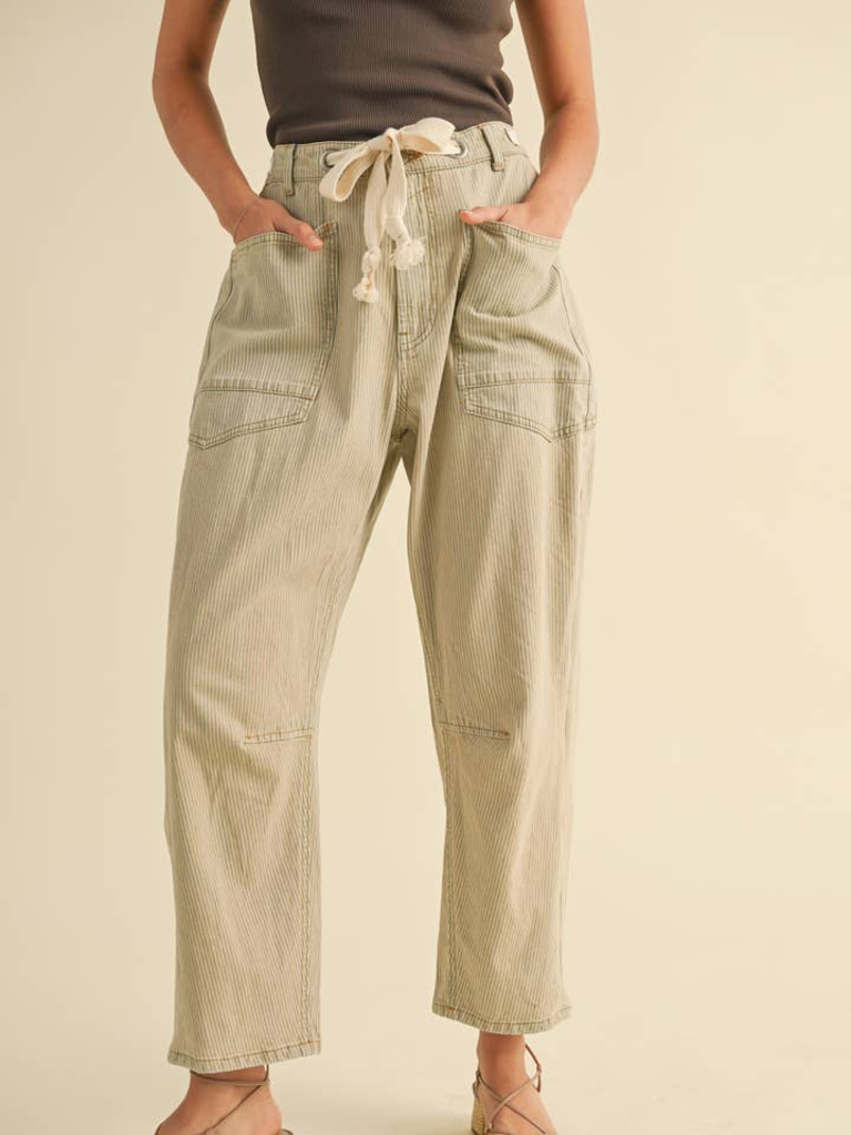 Miou Muse 2 Tone Cotton Pants with Cotton Belt