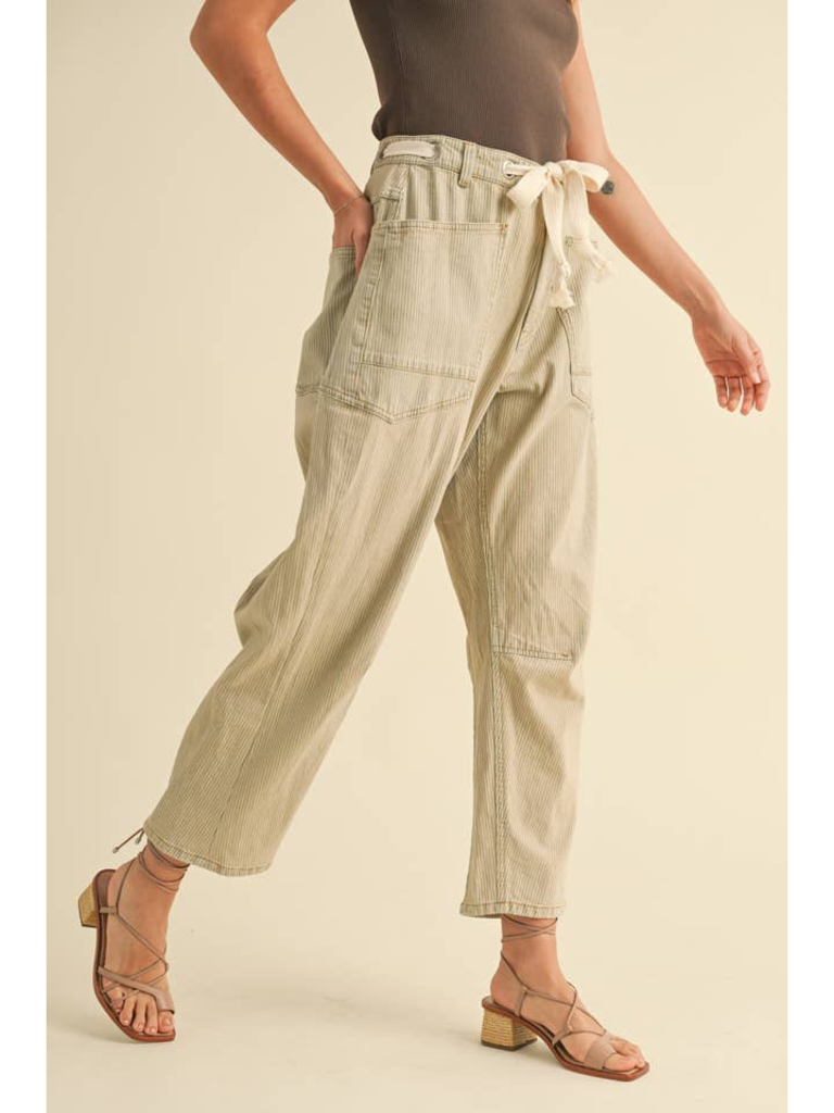 Miou Muse 2 Tone Cotton Pants with Cotton Belt
