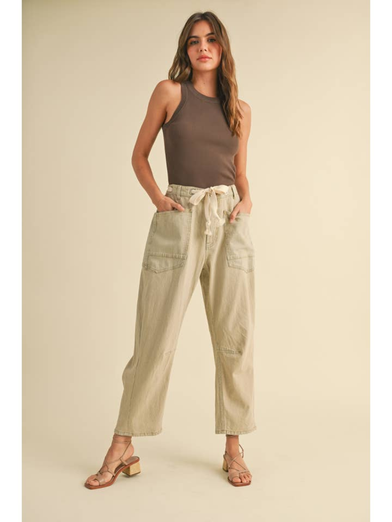 Miou Muse 2 Tone Cotton Pants with Cotton Belt
