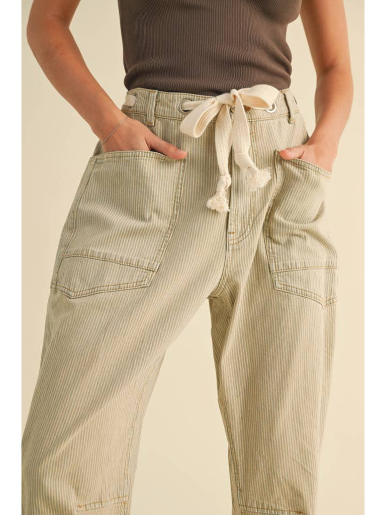 Miou Muse 2 Tone Cotton Pants with Cotton Belt