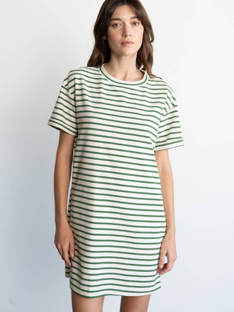 Elle Grey Casual Green Striped Mini Dress