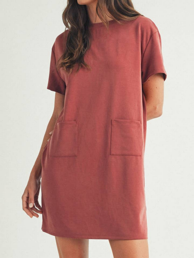 Elle Grey Casual Tshirt Mini Dress in Rust
