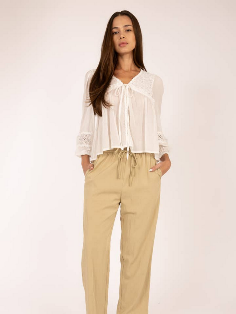 Elle Grey Eyelet Trim Blouse