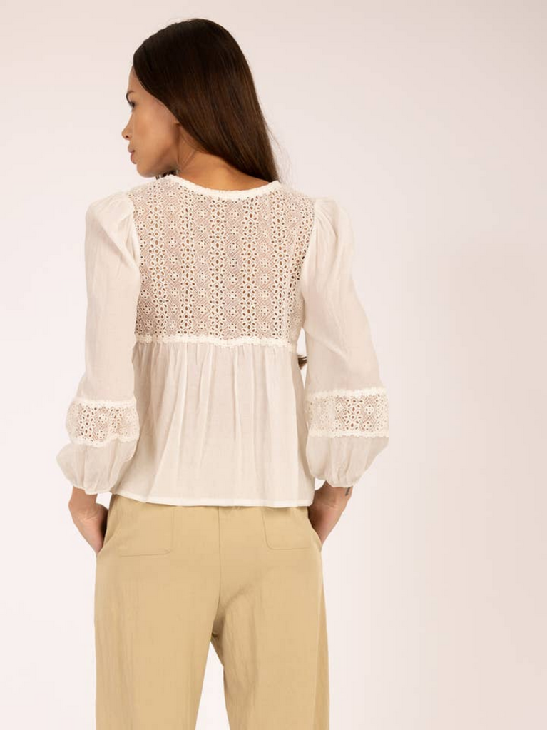 Elle Grey Eyelet Trim Blouse