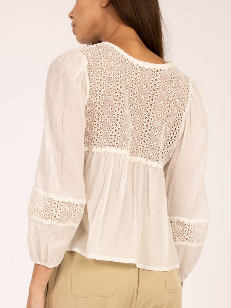 Elle Grey Eyelet Trim Blouse