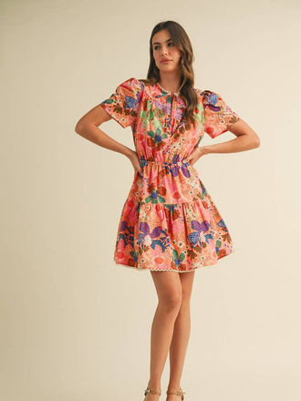 & Merci Lace Trim Tiered Mini Dress