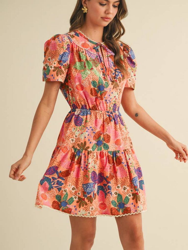 & Merci Lace Trim Tiered Mini Dress
