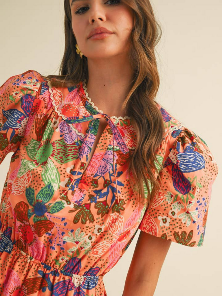 & Merci Lace Trim Tiered Mini Dress