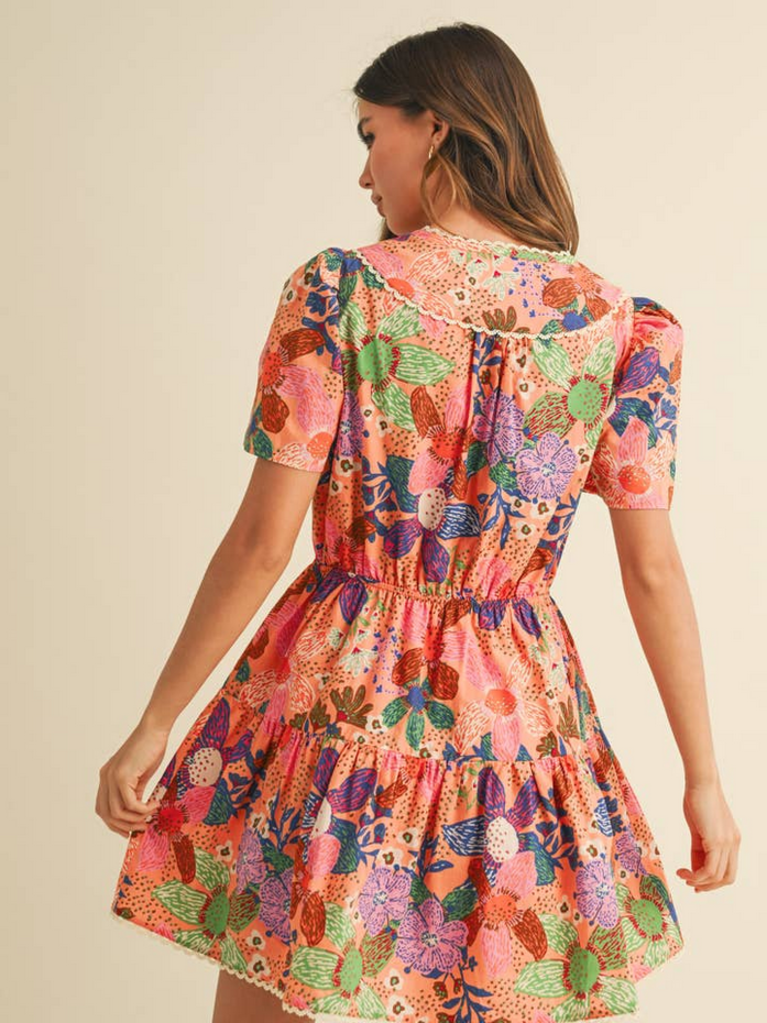 & Merci Lace Trim Tiered Mini Dress