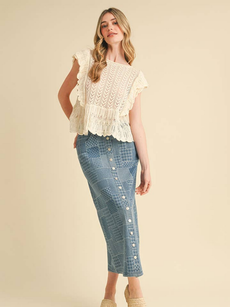 & Merci Flutter Sleeve Pointelle Sweater