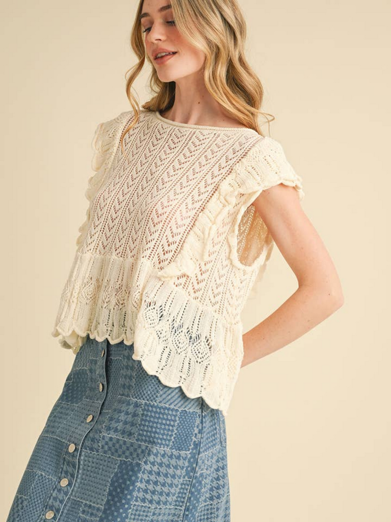 & Merci Flutter Sleeve Pointelle Sweater