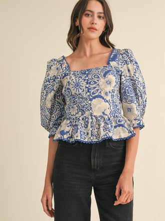 & Merci Scallop Lace Trim Peplum Top