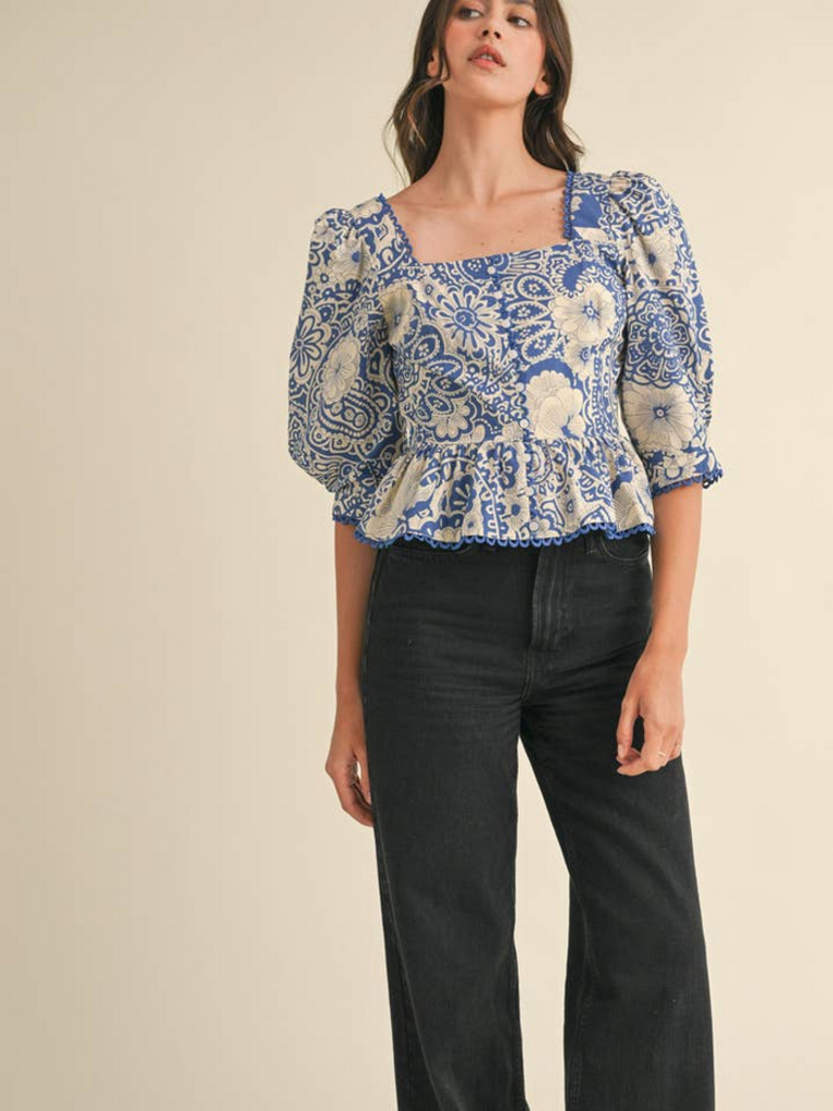 & Merci Scallop Lace Trim Peplum Top