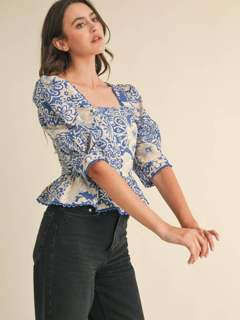 & Merci Scallop Lace Trim Peplum Top