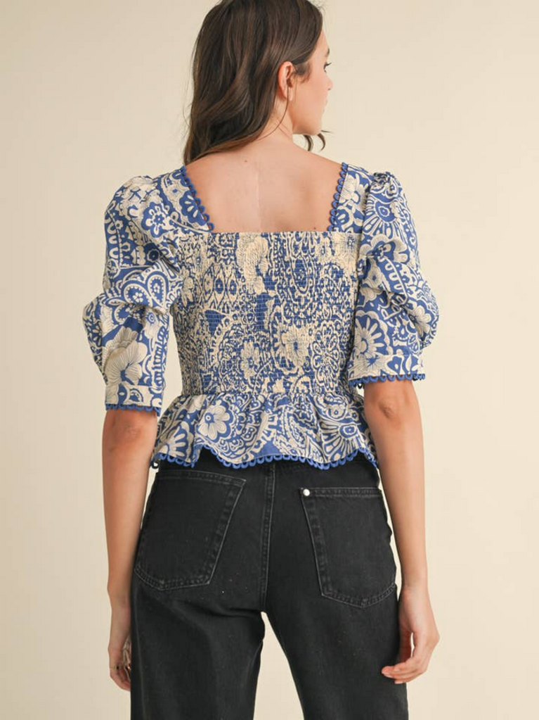 & Merci Scallop Lace Trim Peplum Top