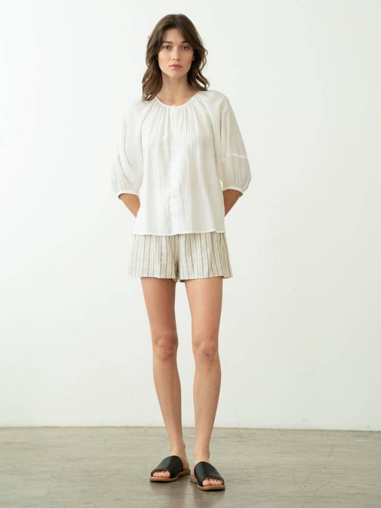 Elle Grey Linen 3/4 Sleeve Flowy Blouse