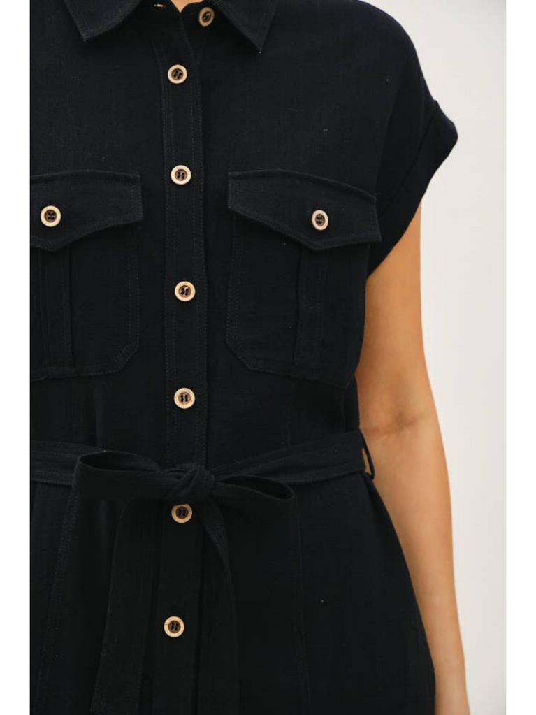Be Cool Button Up Midi Dress w/ Utility Pockets