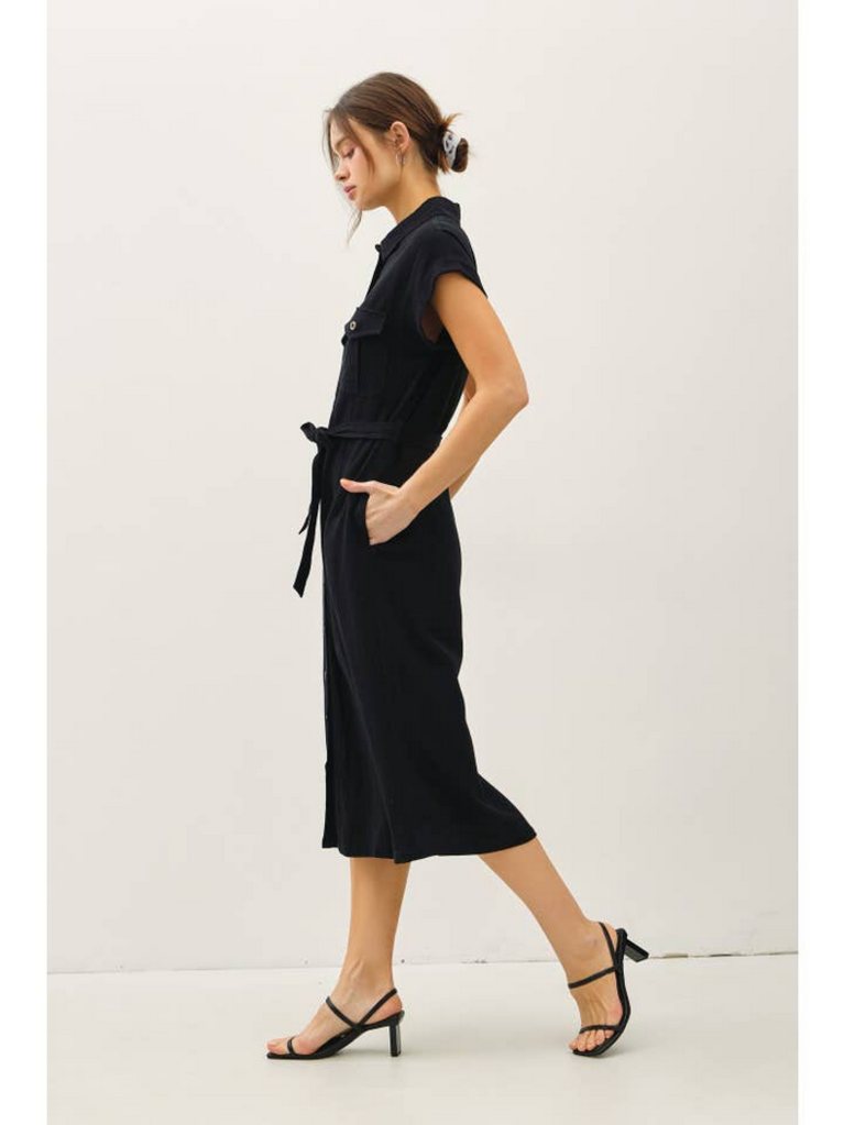 Be Cool Button Up Midi Dress w/ Utility Pockets