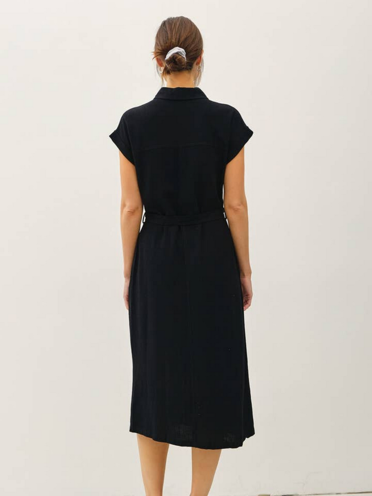 Be Cool Button Up Midi Dress w/ Utility Pockets