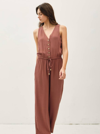 Be Cool Button Up V-Neck Jumpsuit