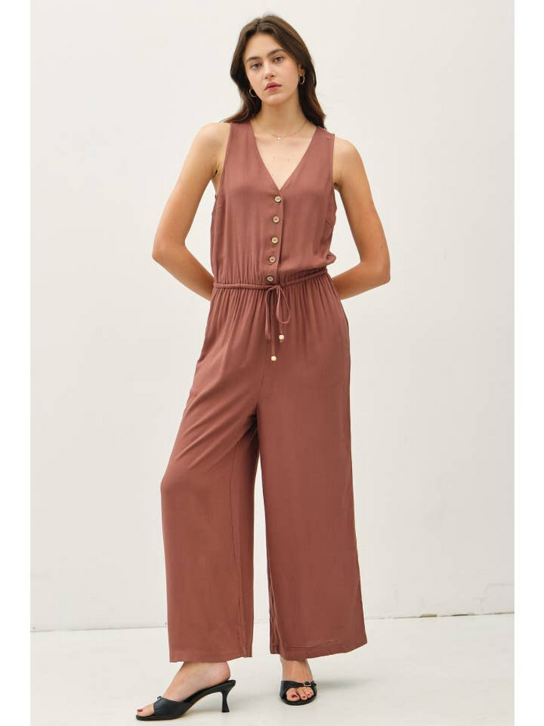 Be Cool Button Up V-Neck Jumpsuit