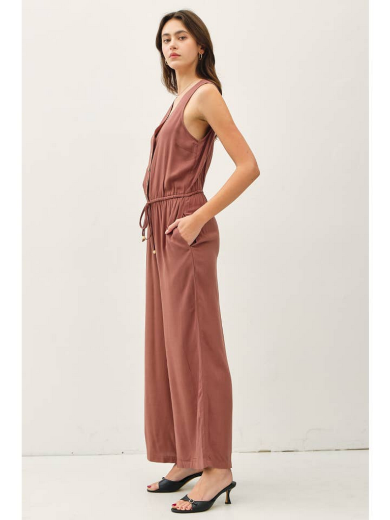 Be Cool Button Up V-Neck Jumpsuit