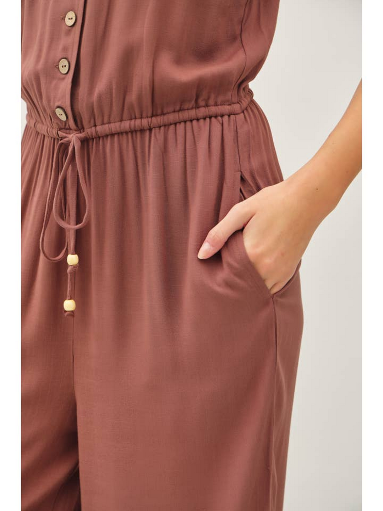 Be Cool Button Up V-Neck Jumpsuit