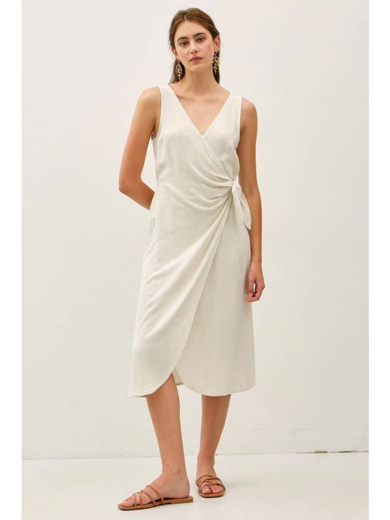 Be Cool Linen Blend Mock-Wrap Midi Dress