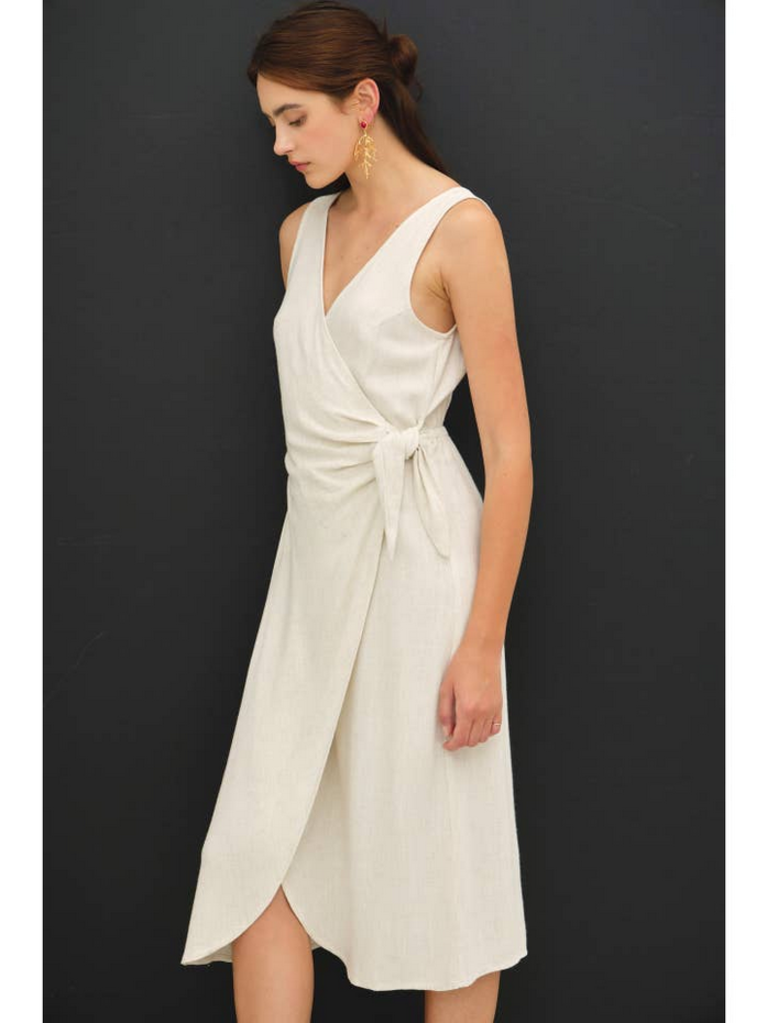 Be Cool Linen Blend Mock-Wrap Midi Dress