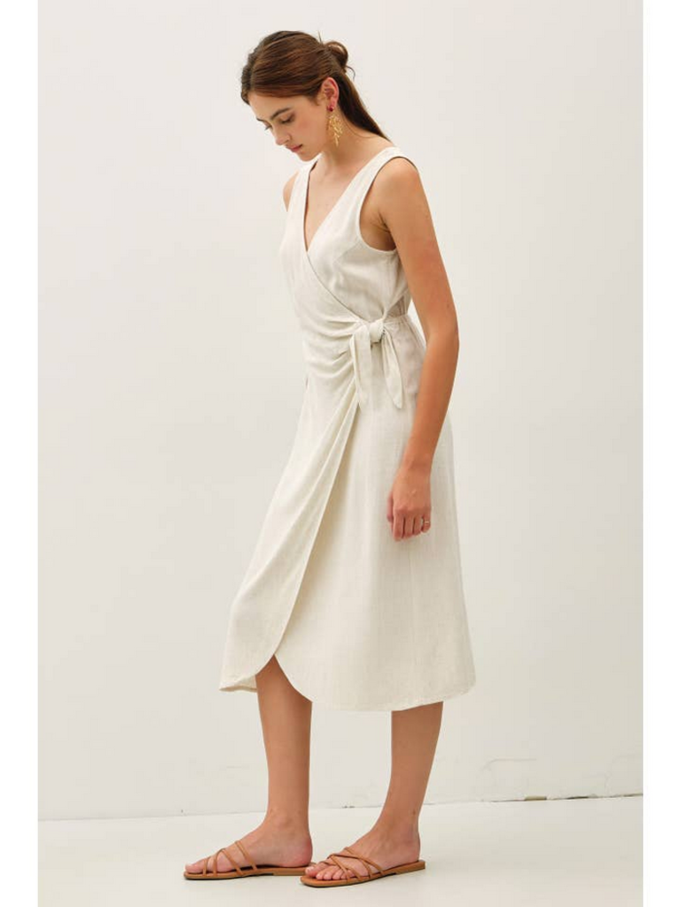 Be Cool Linen Blend Mock-Wrap Midi Dress