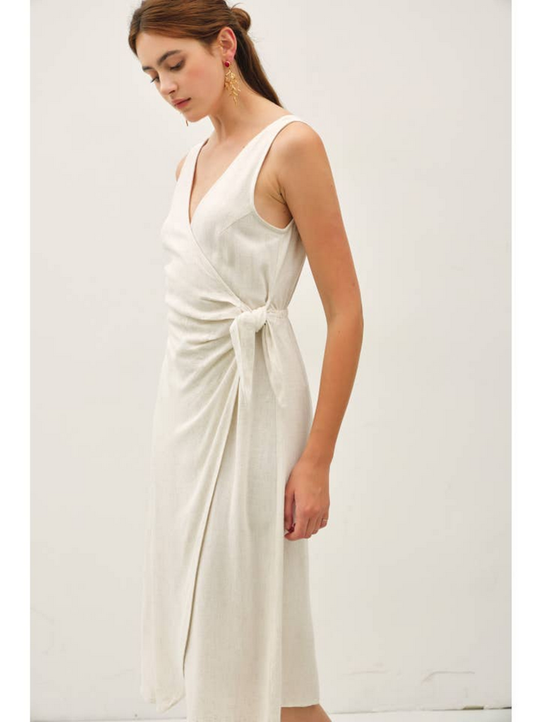 Be Cool Linen Blend Mock-Wrap Midi Dress