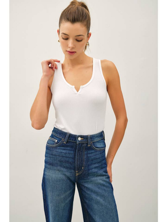 Be Cool Notched Neck Ribbed Tank Top