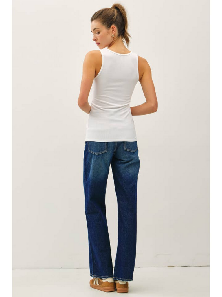 Be Cool Notched Neck Ribbed Tank Top