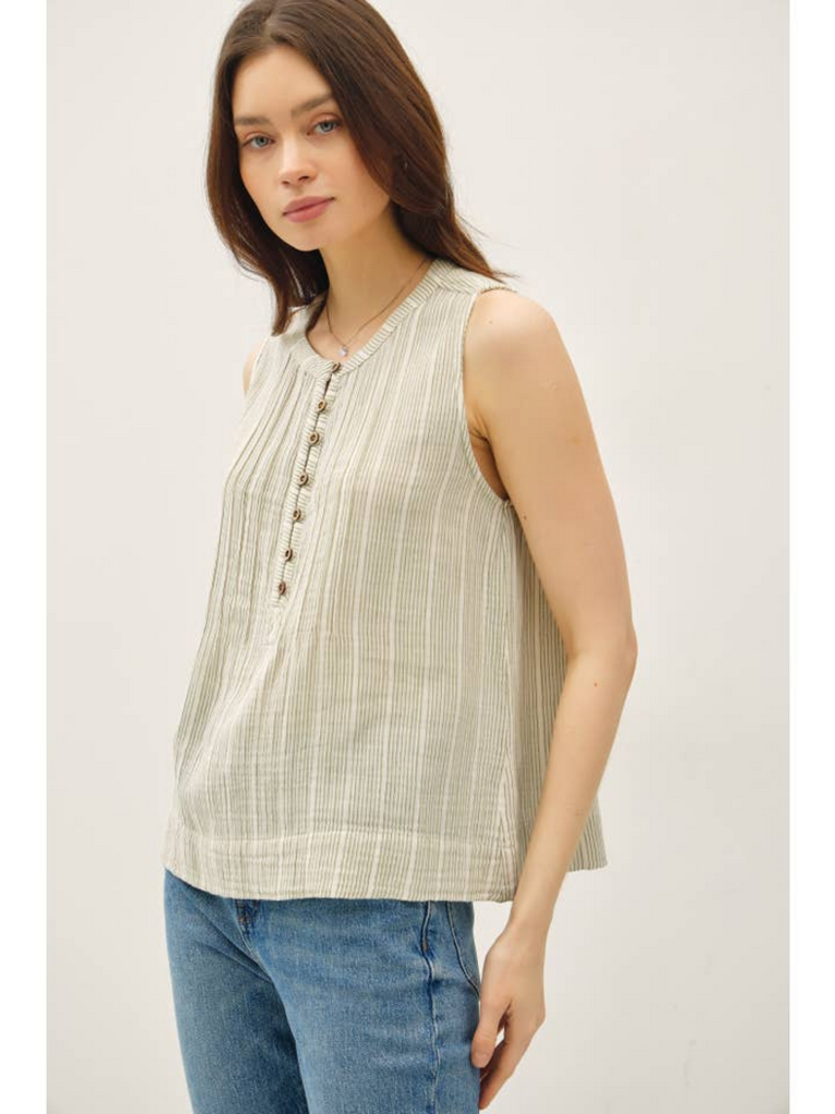 Be Cool Striped Cotton Gauze Button Up Tank
