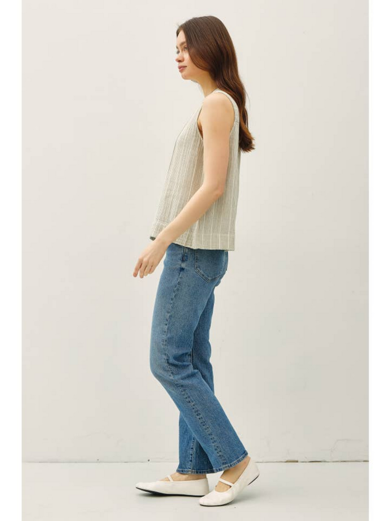 Be Cool Striped Cotton Gauze Button Up Tank