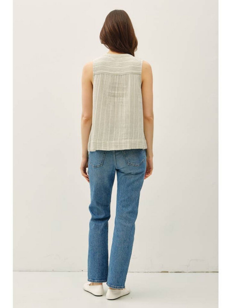 Be Cool Striped Cotton Gauze Button Up Tank