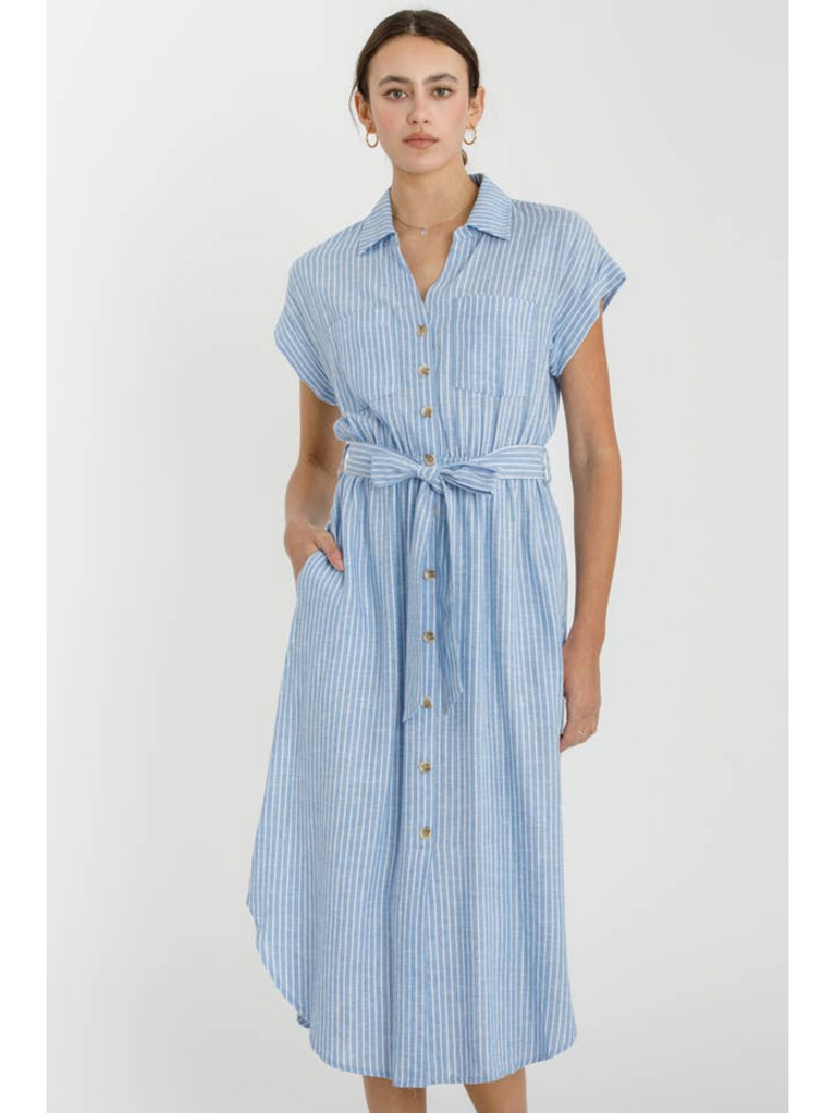 Be Cool Striped Utility Shirt Dress