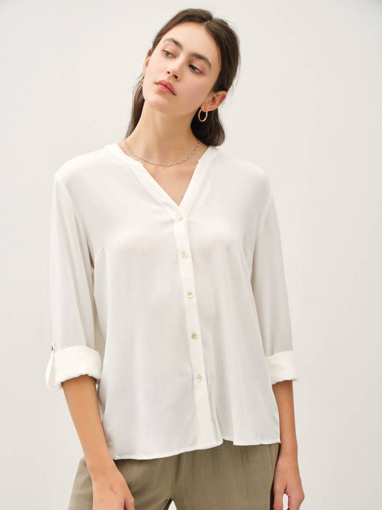 Be Cool V-Neck Mandarin Collar Button Down Shirt