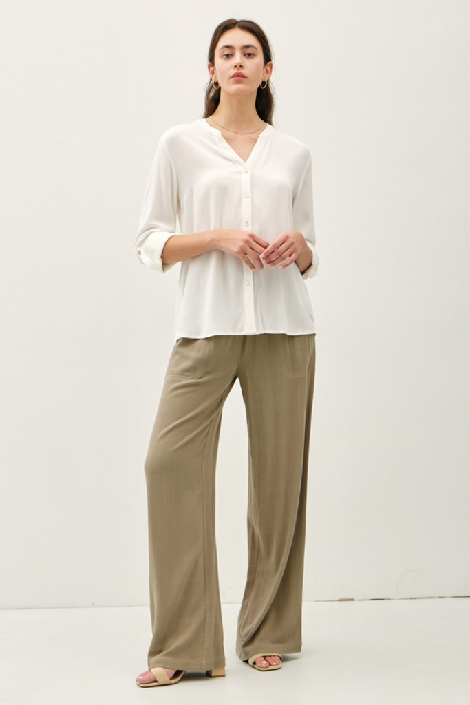 Be Cool V-Neck Mandarin Collar Button Down Shirt