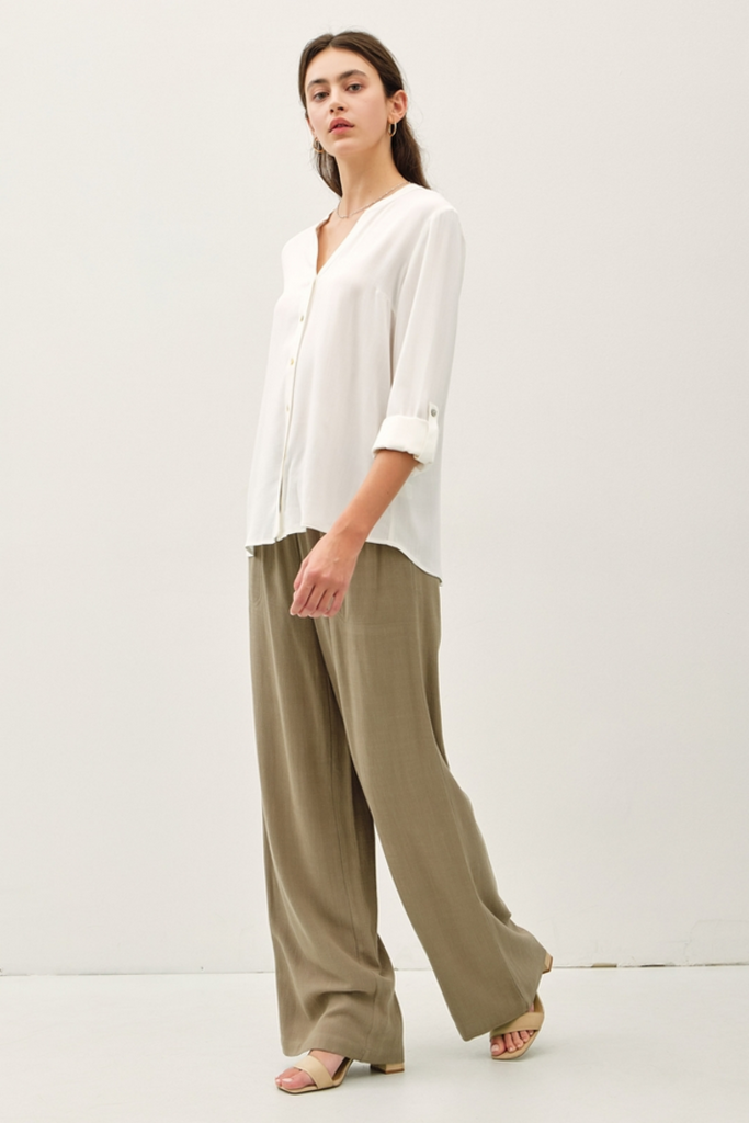 Be Cool V-Neck Mandarin Collar Button Down Shirt