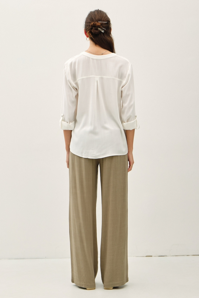 Be Cool V-Neck Mandarin Collar Button Down Shirt