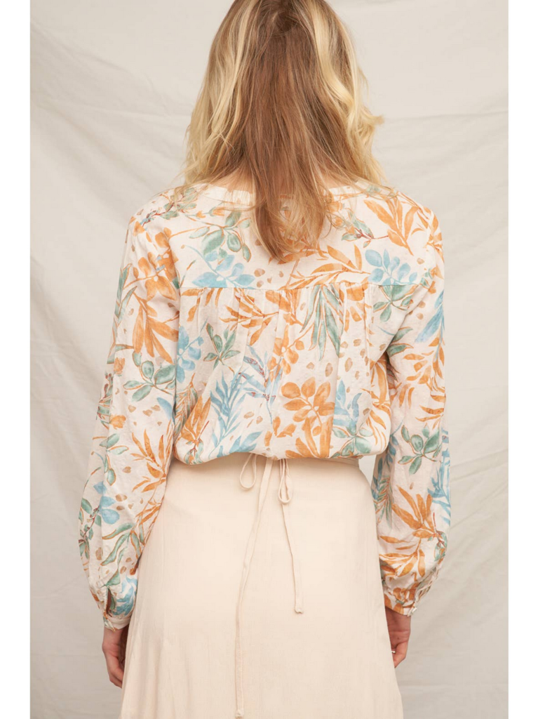 En Creme Printed Long Sleeve V-Neck Blouse